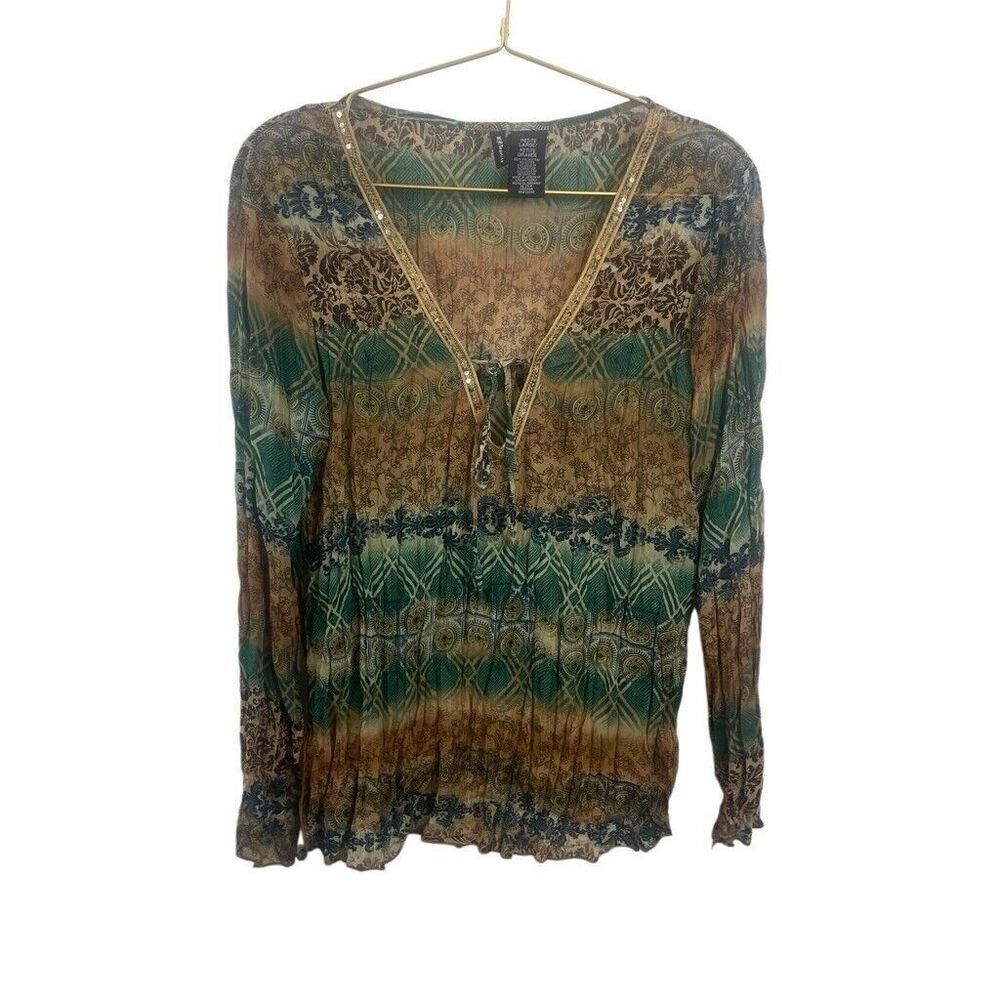 y2K MixitPetite‎ Sequin Sheer Boho Blouse Size Large